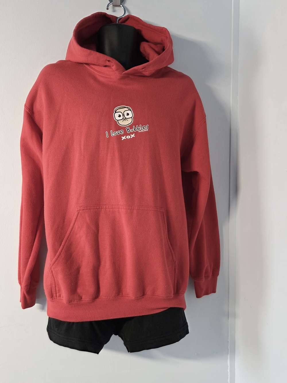 Gildan Coral Red Heavy Blend Hoodie with Small Chest Graphic